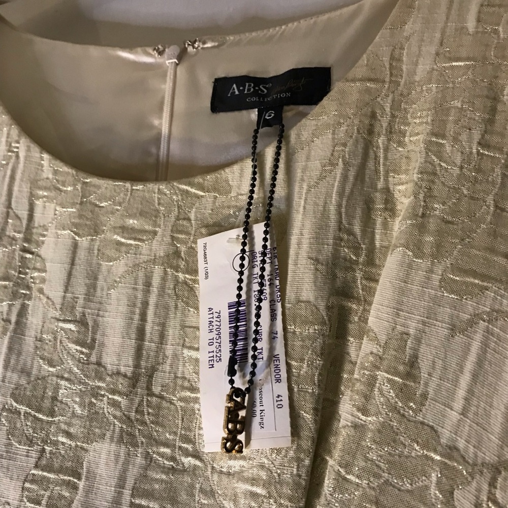 NWT, ABS Allen Schwartz Collection Light Gold & Cream Brocade Dress, Size: 6 - Picture 4 of 7